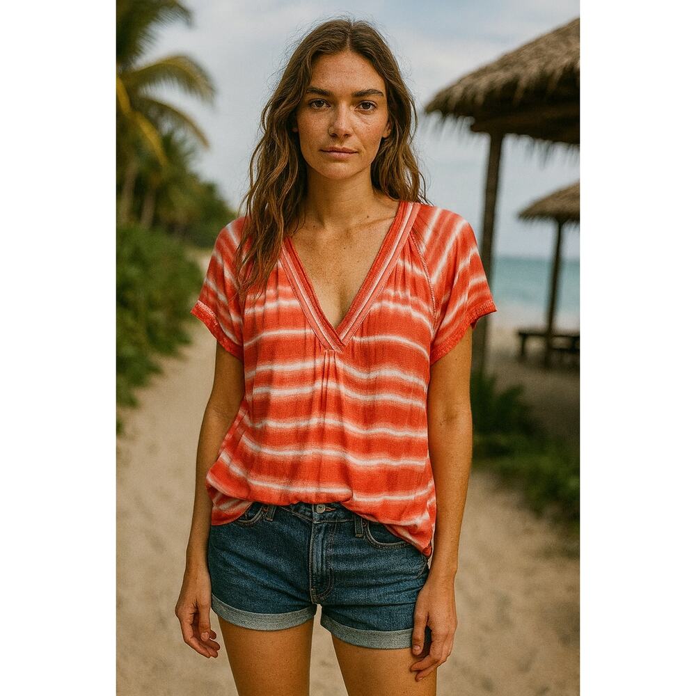 Lane Bryant Orange White  Fun & Flirty Cotton Modal Top 14